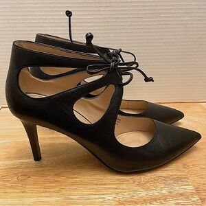 Tesori Women’s Black Almond Toe Lace Up High Heels Size 9.5.